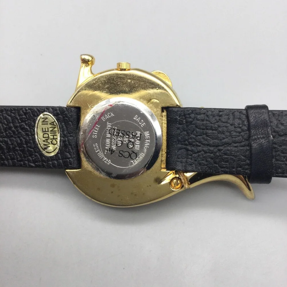 French Horn Hidden Dial Womens Watch 36mm Gold Tone Black Strap New Battery
